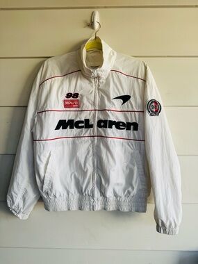 Hollister McLaren White Zip Front Windbreaker Jacket S